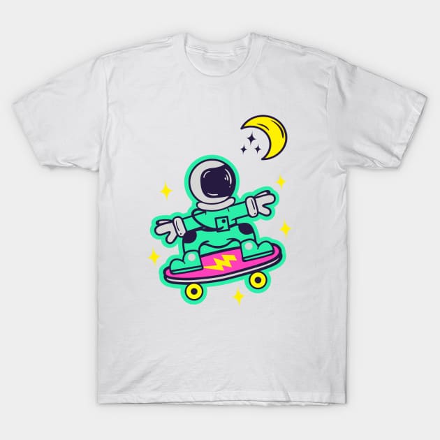 Space Man On Board Skateboarding On Space T-Shirt by rjstyle7